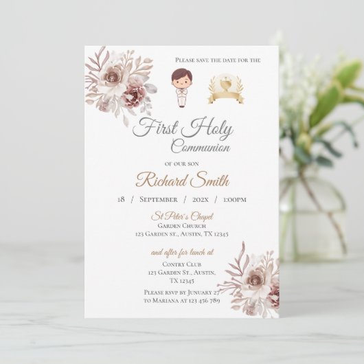 Einladung First Boy Communion (Stehend Vorderseite)