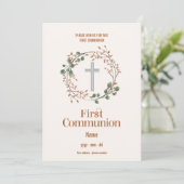 Einladung First Communion - Blumenkreuz (Stehend Vorderseite)