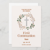 Einladung First Communion - Blumenkreuz (Vorne/Hinten)
