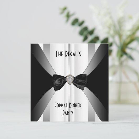Einladung formales Abendessen Schwarz-weißer Silbe (Stehend Vorderseite)
