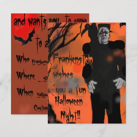 Einladung Frankenstein Halloween-Party (Vorne/Hinten)