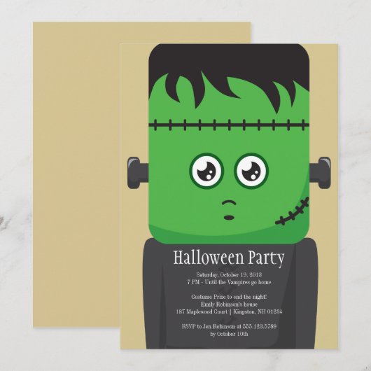 Einladung Frankenstein Halloween-Party (Vorne/Hinten)
