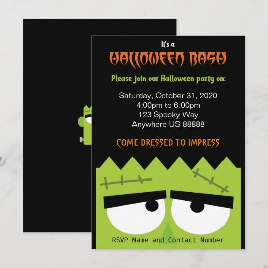 Einladung Frankenstein Halloween-Party (Vorne/Hinten)