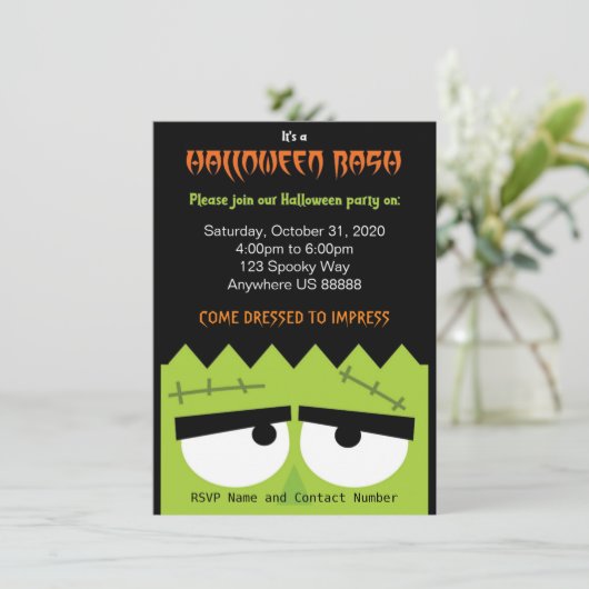 Einladung Frankenstein Halloween-Party (Stehend Vorderseite)