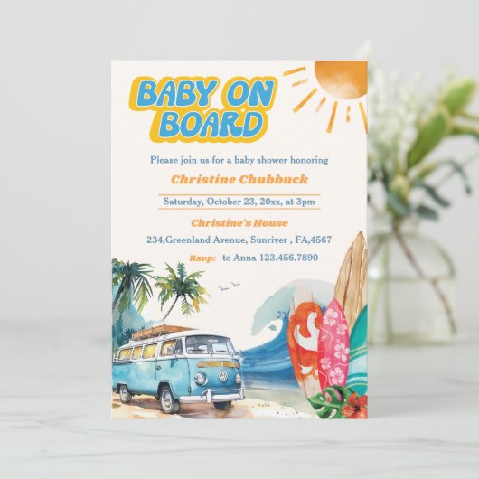 Einladung für Baby an Bord Beach Baby Dusche (Stehend Vorderseite)