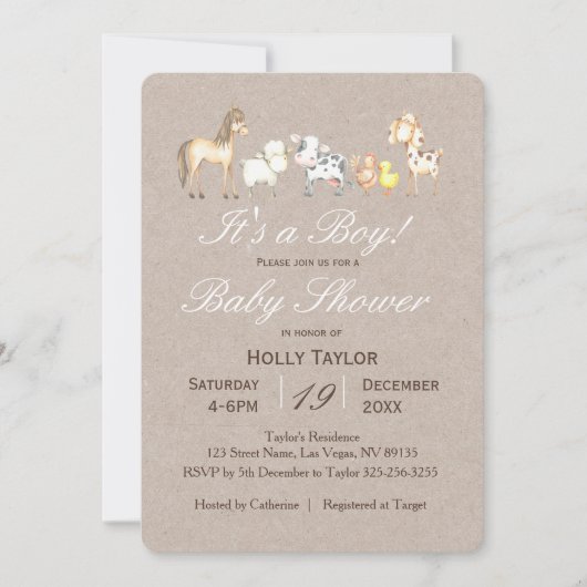 Einladung für Baby-Dusche in landwirtschaftlichen  (Vorderseite)