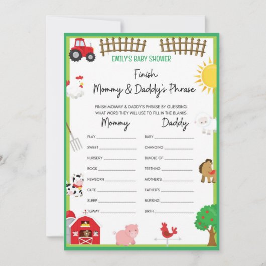 Einladung für Baby Shower-Dusche für Landtiere (Vorderseite)