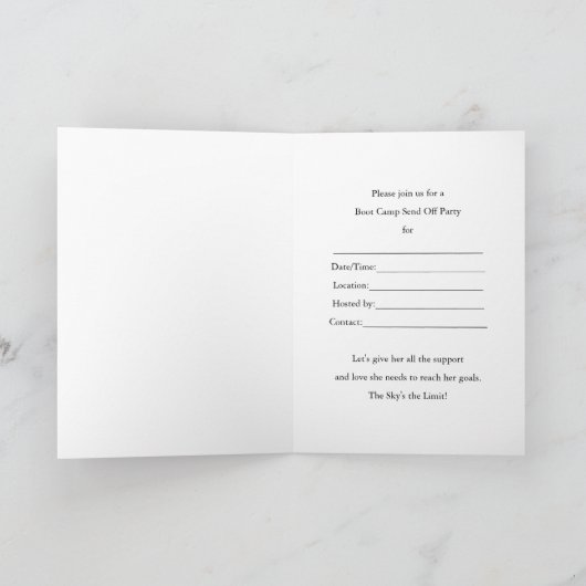 Einladung für Boot Camp Send Off Party für Weibche (Innenseite)