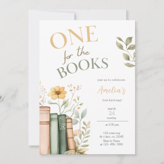 Einladung für Bücher zum ersten Geburtstag (Vorderseite)