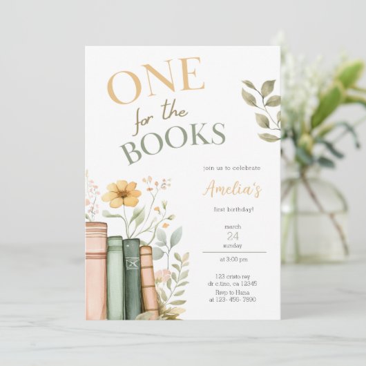 Einladung für Bücher zum ersten Geburtstag (Stehend Vorderseite)