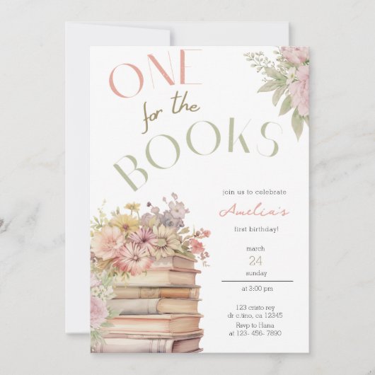 Einladung für Bücher zum ersten Geburtstag (Vorderseite)