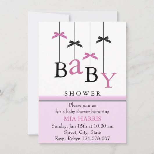 Einladung für eine Baby-Dusche in Rosa und Schwarz (Vorderseite)