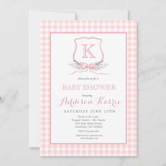 Einladung für eine Babydusche mit Preppy Monogram  (Vorderseite)