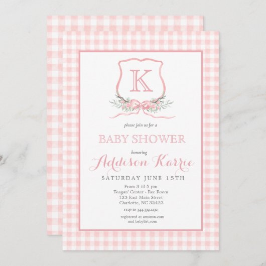 Einladung für eine Babydusche mit Preppy Monogram (Vorne/Hinten)