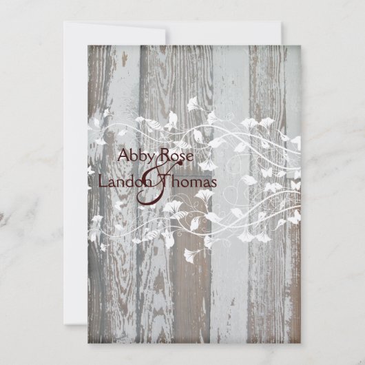 Einladung für eine Hochzeit mit blassem altem Holz (Rückseite)