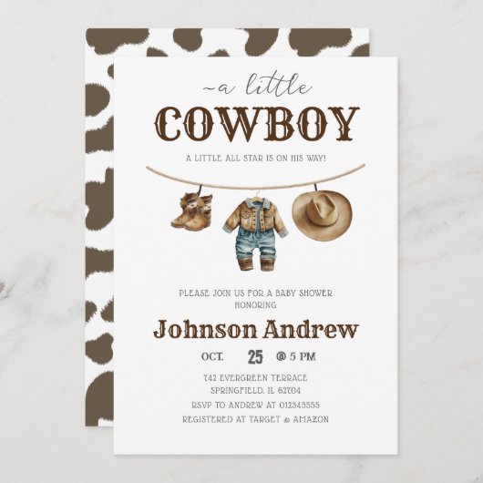 Einladung für eine kleine Cowboy-Dusche (Vorne/Hinten)