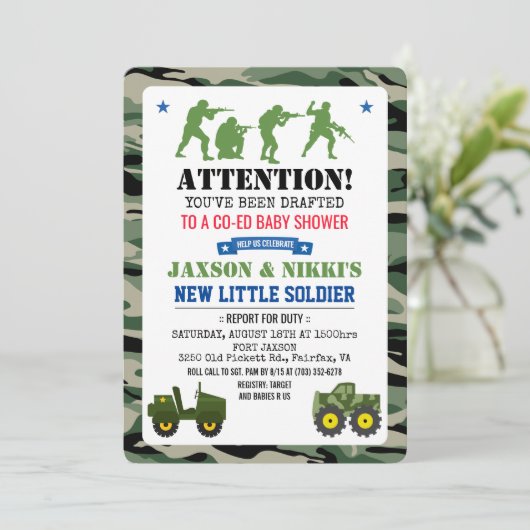 Einladung für eine militärische Kinderdusche (Stehend Vorderseite)
