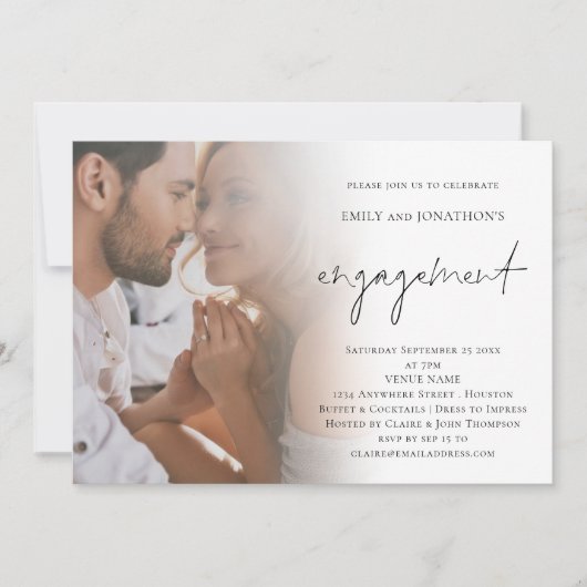 Einladung für elegante Script-Foto QR-Code-Verlobu (Vorderseite)