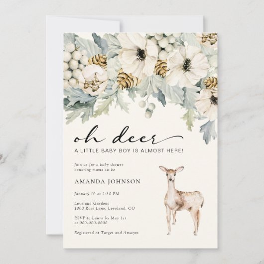 Einladung für Hirschbaby-Dusche (Vorderseite)