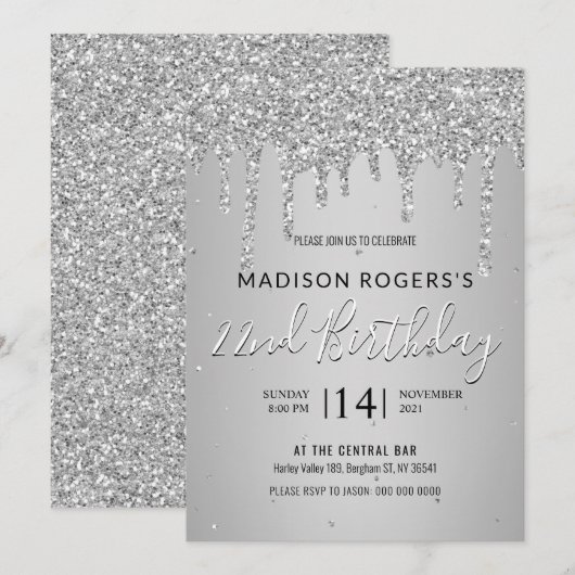 Einladung für junge Mädchen oder Dame-Glitzer (Vorne/Hinten)