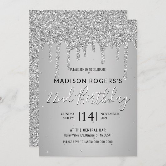 Einladung für junge Mädchen oder Dame-Glitzer (Vorne/Hinten)