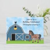 Einladung für Jungen zu Pferd und Bauernhof zum Ge (Stehend Vorderseite)