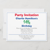 Einladung für Kinder zur 14. Geburtstagsparty (Rückseite)