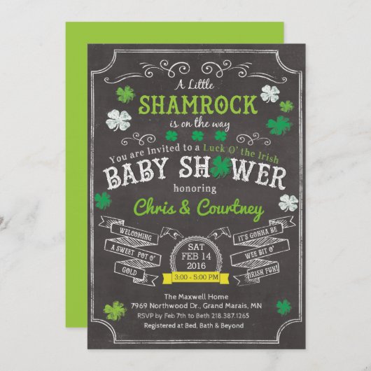 Einladung für kleine Kleeblatt-Babydusche (Vorne/Hinten)