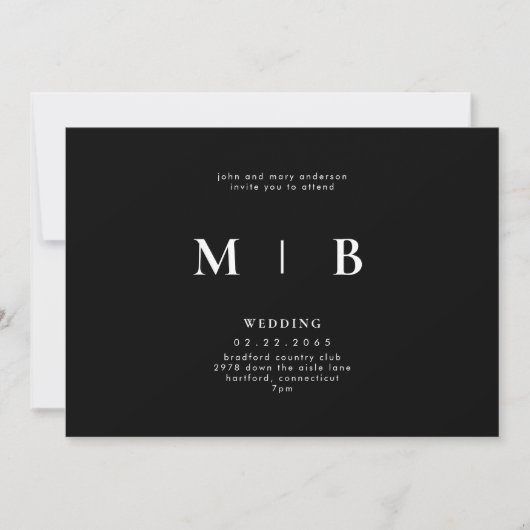 Einladung für leichte und einfache monogramm B/W-E (Vorderseite)