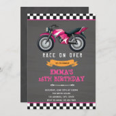 Einladung für Motormädchen rosa Geburtstag (Vorne/Hinten)