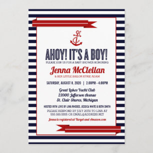 Einladung für Nautical Stripe & Anchor Babydusche
