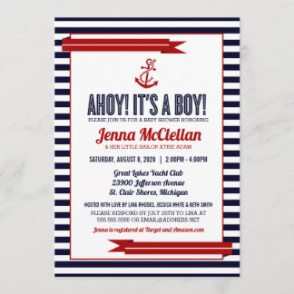 Einladung für Nautical Stripe & Anchor Babydusche