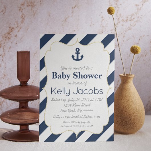 Einladung für Navy und Gold Nautical Baby Shower