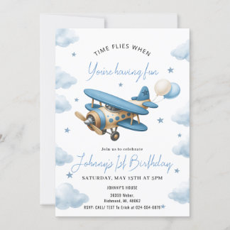 Einladung für Personal Boy Airplane 1. Geburtstag