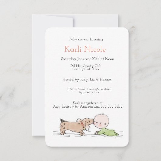 Einladung für Puppy Themed Baby Dusche (Vorderseite)