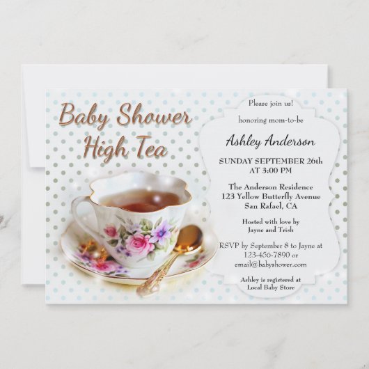 Einladung für Tea Baby-Dusche (Vorderseite)