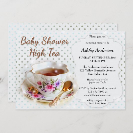 Einladung für Tea Baby-Dusche (Vorne/Hinten)