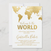 Einladung für Travel Baby Dusche | Goldkarte (Vorderseite)