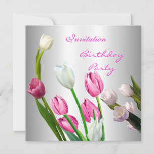 Einladung Geburtstag 50. Elegant Rosa & Weiß Tuli