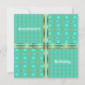 Einladung Geburtstag Aqua- und Gold-Patchwork (Rückseite)
