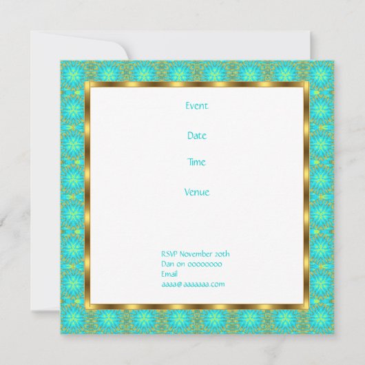 Einladung Geburtstag Aqua- und Gold-Patchwork (Vorderseite)