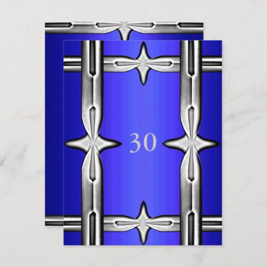 Einladung Geburtstag Cobalt Blue & Silver (Vorne/Hinten)