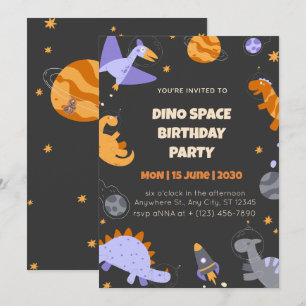Einladung Geburtstag Dino Weltraum für Jungen Edit