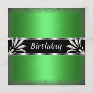 Einladung Geburtstag Grün Silber Floral