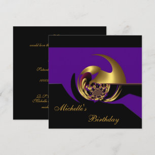 Einladung Geburtstag Schwarz & Lila Gold Abstract