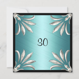 Einladung Geburtstag Schwarz Türkis mit Silber Blu