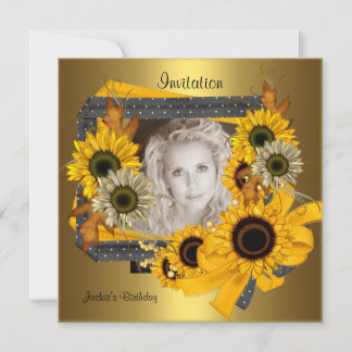 Einladung Geburtstags Foto Sonnenblumen Gold Rahme