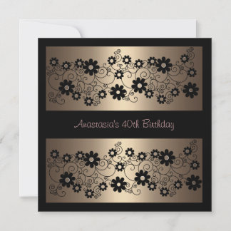 Einladung Geburtstags Glamour Black Floral