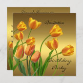 Einladung Geburtstagsparty 50. Elegante Tulips Gol (Vorne/Hinten)