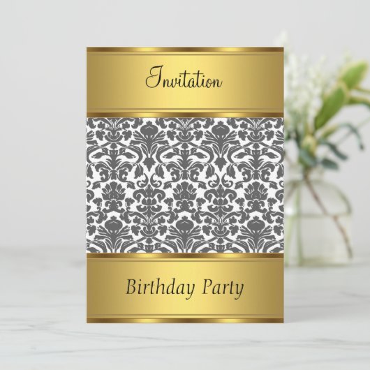 Einladung Geburtstagsparty Damask (Stehend Vorderseite)